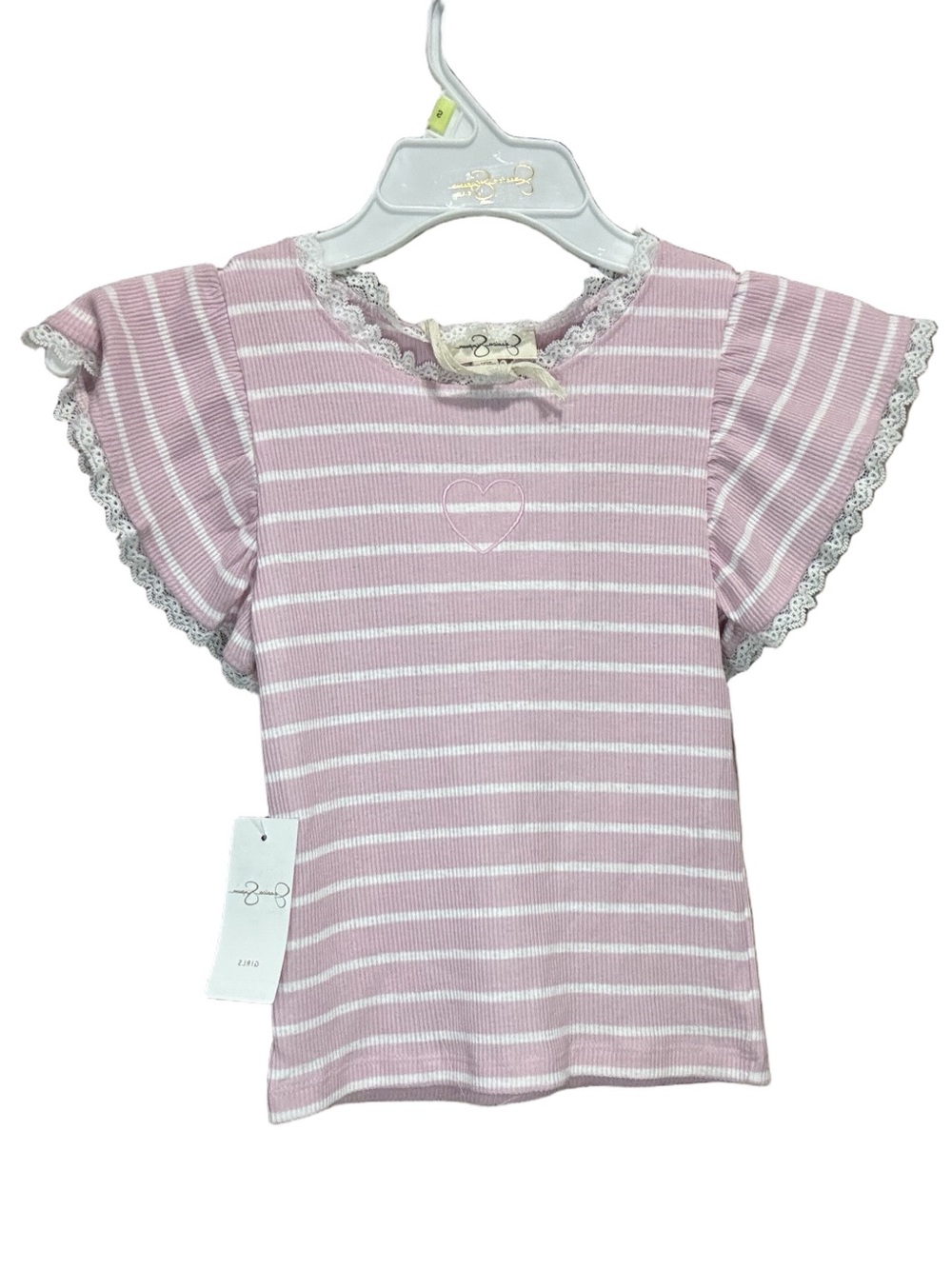 Girls' Pink Striped Lace-Trim Tee - Brand: Jessica Simpson - Picture 2 of 4